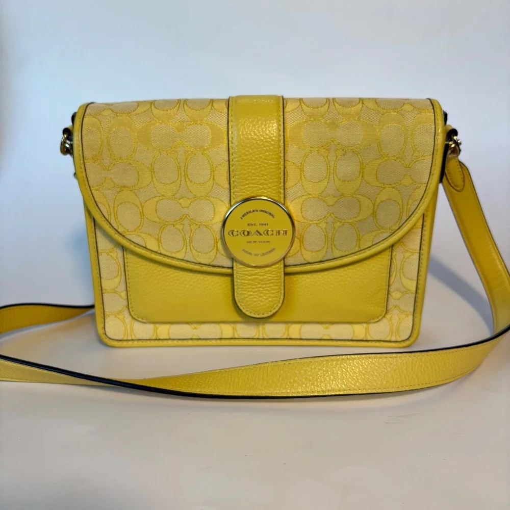 Coach Lonnie Crossbody Bag‎ In Signature Jacquard Gold/Retro Yellow C8307